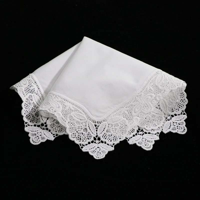  A008 : White premium cotton lace handkerchiefs 120 piece/pack blank crochet hankies for women/ladie