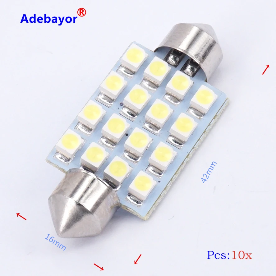 

20pcs 41mm 3528 16 SMD LED White Car Dome Festoon Interior Light Bulbs Auto Car Festoon LED Licence Plate Dome Roof Car Light