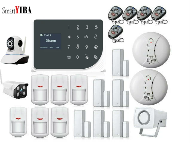 

SmartYIBA WIFI GSM Alarm System Arm Disarm Burglar Alarm Wireless Wired Home Security Alarm APP Remote Control Outdoor IP Camera