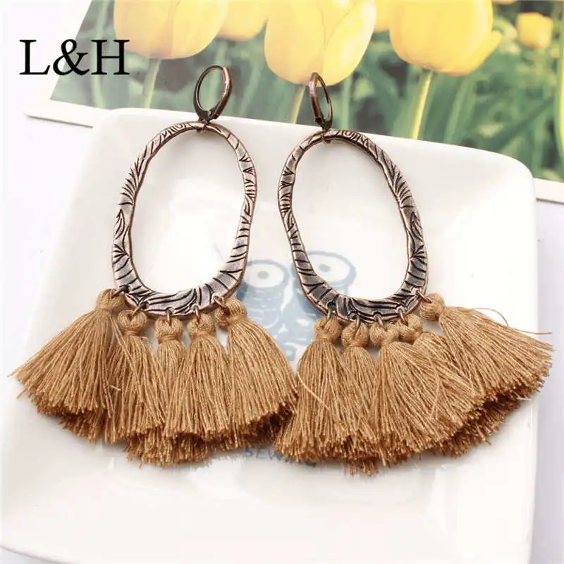 L & H новые женские очаровательные длинные серьги с бахромой Бохо винтажные