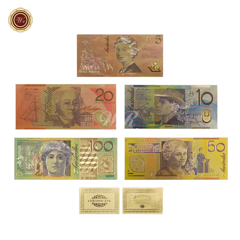 

Gold Banknote Color Set (5PCS) New AUD 5.10.20.50.100 Dollar Engraved Gold Home Decor Value Collectible