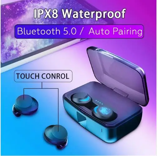 

TWS IPX8 Waterproof wireless earphone bluetooth5.0 Touch Control Headset mini in-ear earbuds Auto Pairing for iPhone XS max