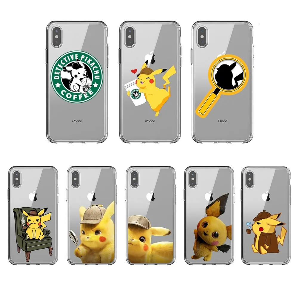

Naughty cute Detective Pikachu soft Silicone cover phone case for iPhone 11 Pro Max 2019 5S 6s Plus 7 8Plus X10 XR XS MAX cover