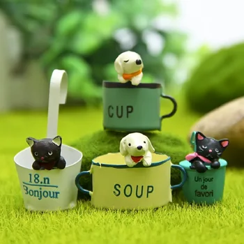 

New Cute Kawaii French Hanging Cup Puppy Figures Toys DIY Micro Landscape Decoration PVC Action Figures Toy Model Christmas Gift