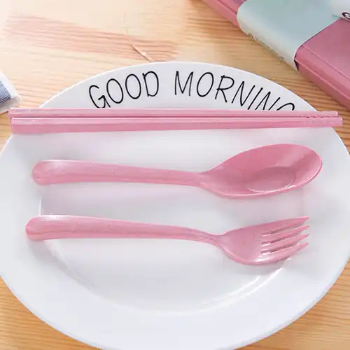 3PCs//Set tableware cutlery wheat straw spoon fork chopsticks tableware tool`SKP0