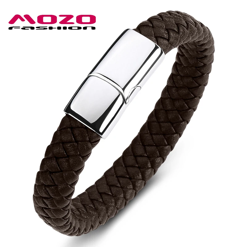 

MOZO FASHION Classic Woman Simple Weaving Bracelet Leather Charm Bracelets Men knot Punk Jewelry 2 color Black Brown SY109