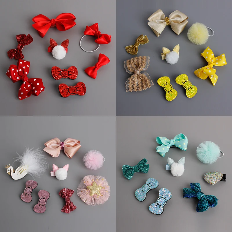 New All-match Classic Hairpin 8 PCS Crown Bowknot Hair Clip Baby Hair Accessories Children Headwear Girls Hairclips