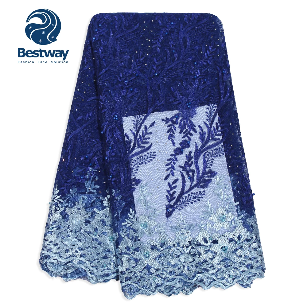 

Bestway Nigerian Lace Fabrics 2019 French Lace Fabric High Quality 3D Beaded Lace Grey African Lace Applique Fabric For Dresses