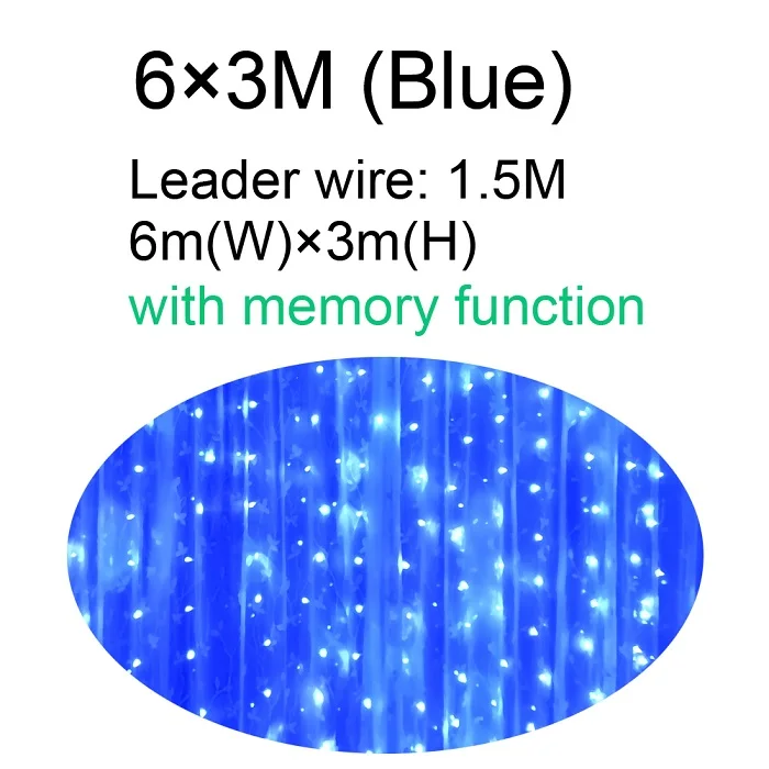 6x3 3x3 м сосулька, светодиодный светильник для занавесок, сказочный светильник, Рождественский светильник с функцией памяти для свадьбы, дома, сада, вечерние украшения - Испускаемый цвет: Blue