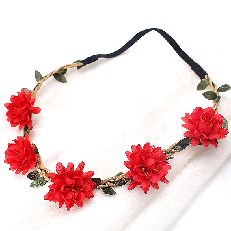 

M MISM Candy Color Flower Headband Women Wedding Floral Hair Band Boho Style Princess Wreath Headpiece Elastic Headdress