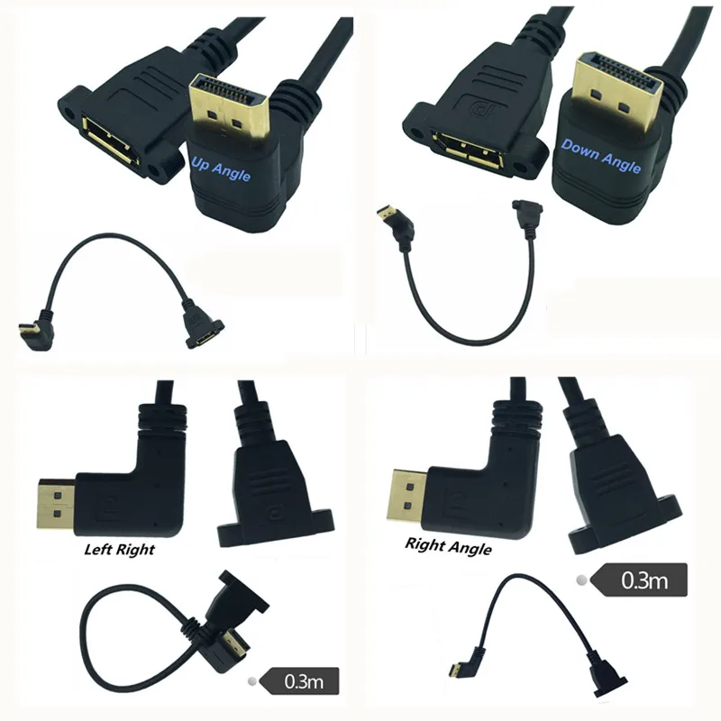 

Gold DisplayPort DP Male Up & Down & Left & Right 90 Degree Angle to Female Socket Panel Mount Extension Cable 0.3m