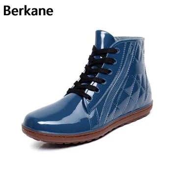 

Lace Up Men Pvc Rain Boots Ankle Waterproof Fashion rubber Short Rainboots Solid Casual Slip Breathable Water Shoes Botas Male
