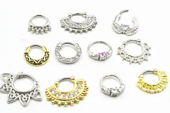 

Lot 20pcs 16g~1.2mm Hot Clicker Hoop Septum Jewerly CZ Nose Ring body piercing jewelry Mix Styles Stainless Steel