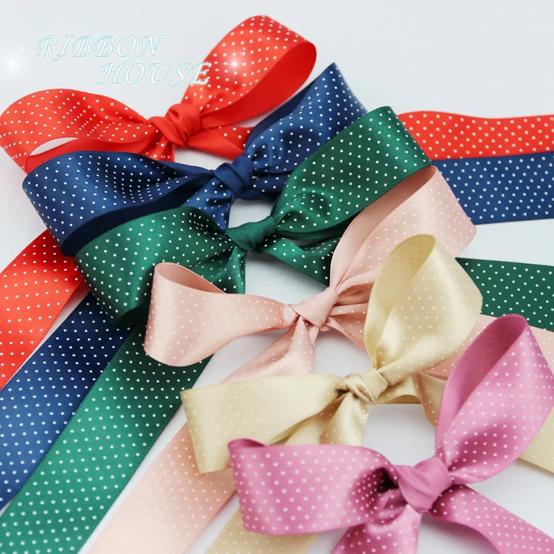 

2meters/lot 25mm Small Polka Dot Printed Single Face Satin Ribbon DIY Handmade Bow Hairclip Crafts Party Gift Box Decoration