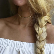 Elegant Metal Sequins Choker Necklace Fashion Jewelry Minimalist Gold Silver Color Collar Chain Necklace for Women