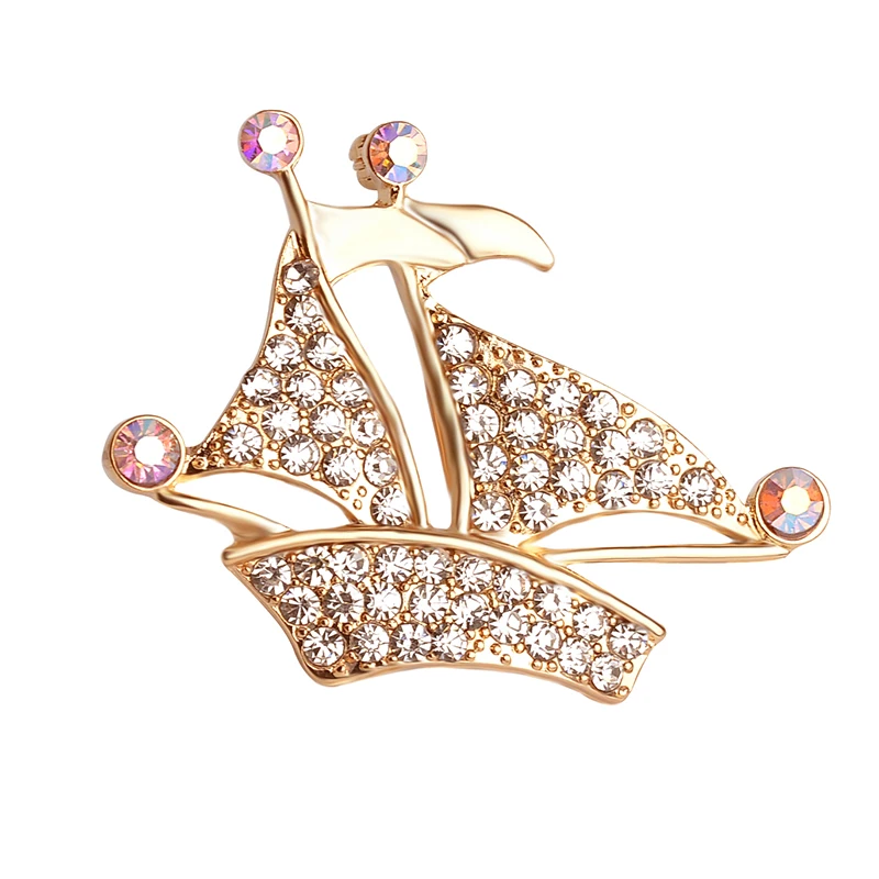 

full Clear Rhinestone Sailboat Brooches Ship Boat Pins And Brooches crystal Wedding Party Gift Christmas Brooches for suit coat