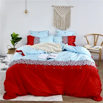 

New Bohemia style Egyptian Cotton Luxury Embroidery Bedding Sets Bed Sheet Queen King size 4pcs Duvet Cover Sets