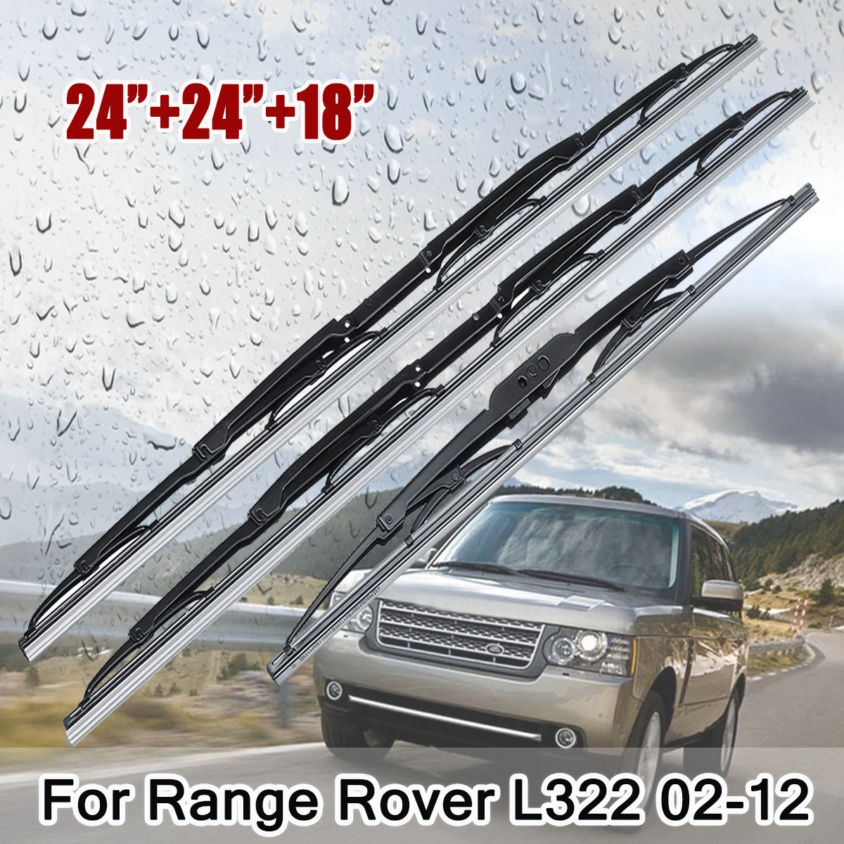 24"+24"+18 3Pcs Front Rear Windscreen Windshield Wiper Blades For Range