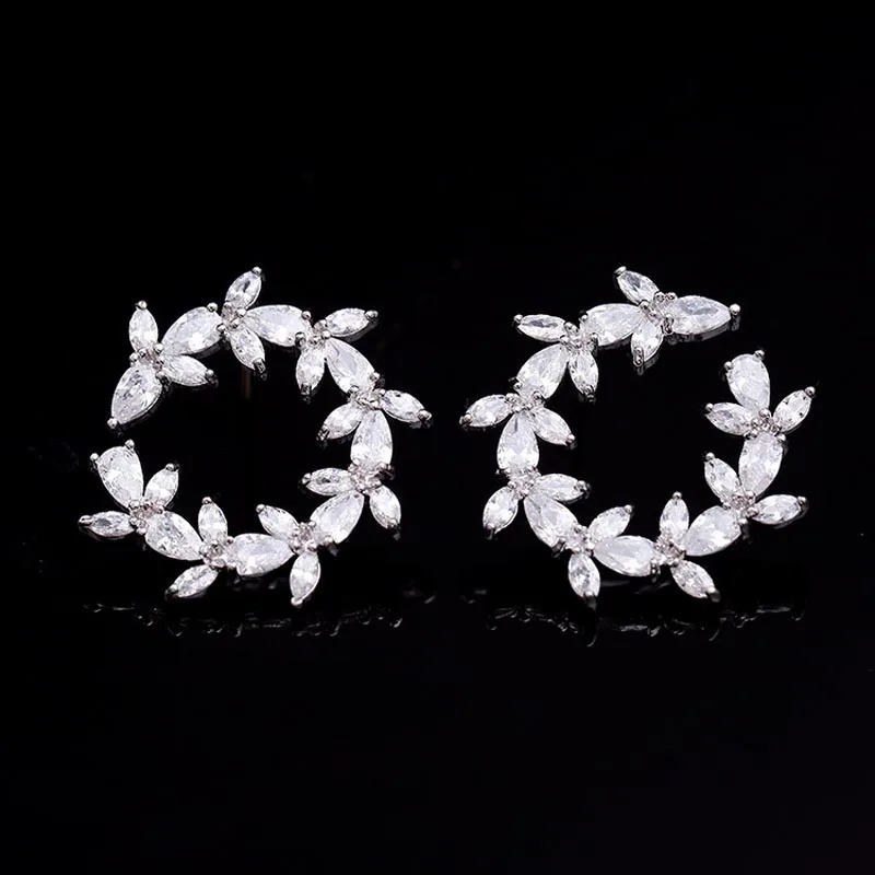 

Red Trees Luxury Zircon Earrings For Women Fashion Round Stud Earrings With 925 Sterling Silver Needle 2018 New Arrival