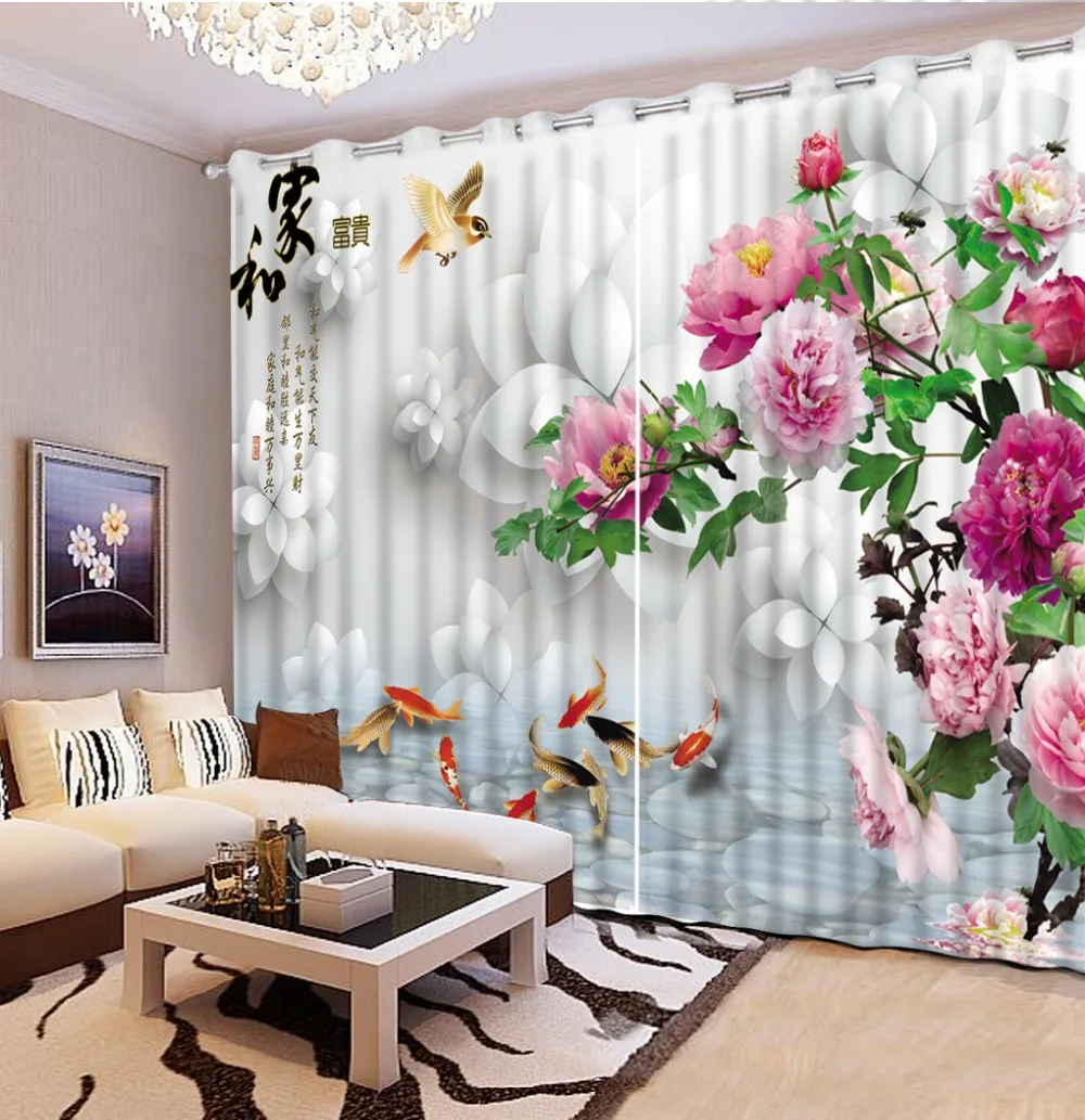 Custom Chinese Curtains For Living room 3D Blackout Window Curtain Beautiful Photo Curtain Home