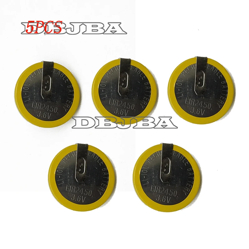 

5pack NEW LIR2450 3.6V 120mah button rechargeable lithium batteries battery 2450 charging Li-ion battery with DIP2 leg feet