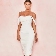 Vestido Longo Size 2021New Polyester Spandex Sleeveless Draped Mid-calf Empire Hot Sexy Solid Color Tube Top Dress Woman