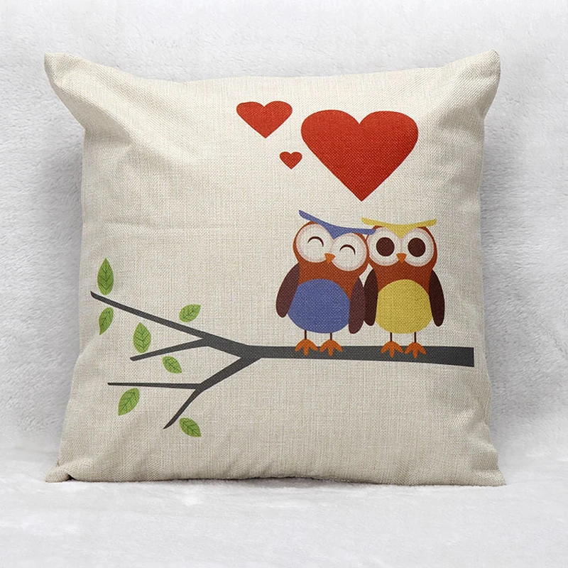 Vintage Cushions Cover Cute Owl Printed Decorative Sofa Throw Pillow