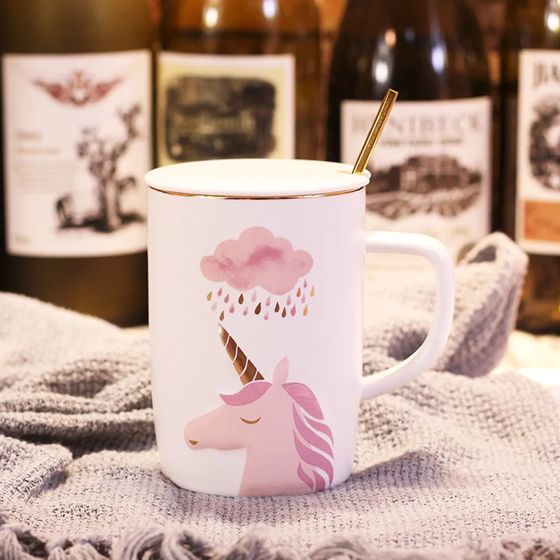 Unicorn Ceramic Mug With Golden Spoon