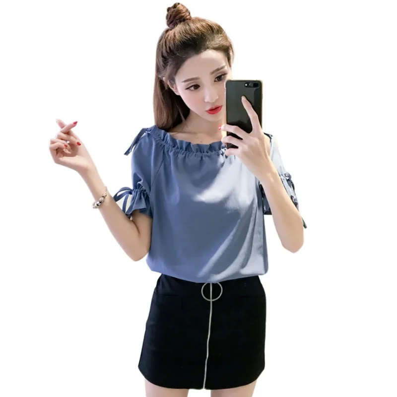 Women Blouse Elegant Bow Slash Neck Female Blouse Shirt Sexy Summer Blouse Women Tops Blusas Women Blouse Elegant Bow Slash Neck Female Blouse Shirt Sexy Summer Blouse Women Tops Blusas