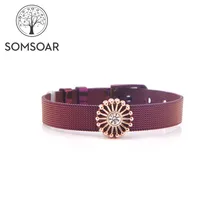 Somsoar Jewelry Stainless Steel Mesh Keeper Bracelets Bangles Lovely Flower Slide Charms Bracelets as Woman Best Gift