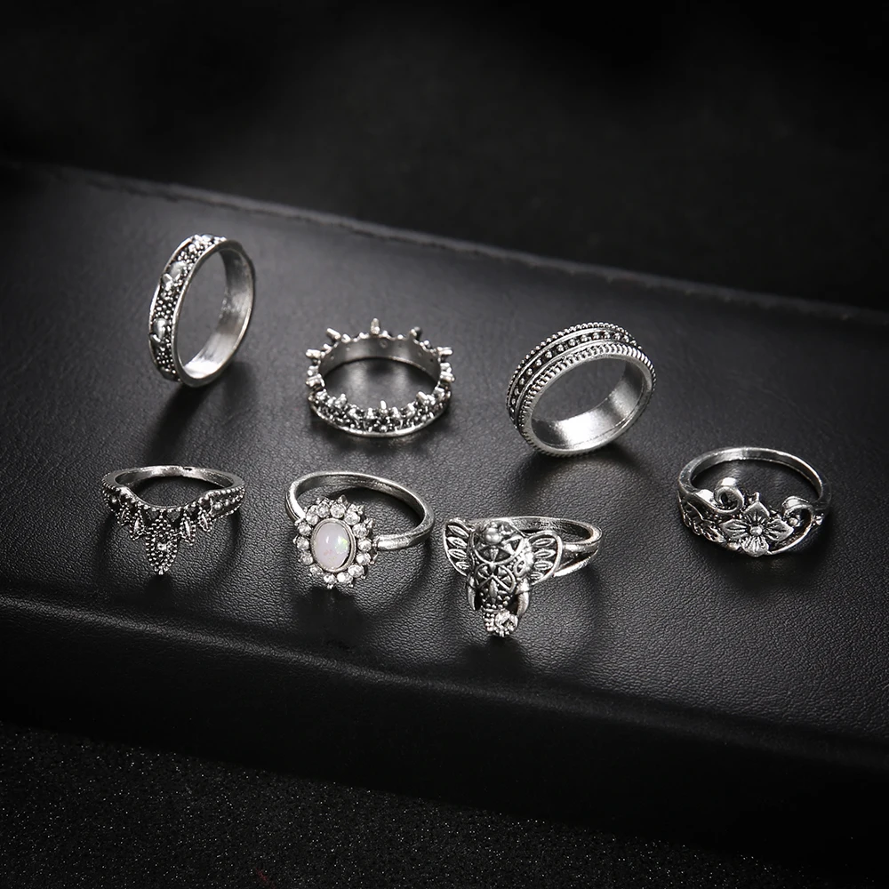 7-piezas-setBohemia-plata-antigua-elefante-flor-Rosa-coraz-n-corona-tallada-anillos-conjunto-nudillo-dedo (4)