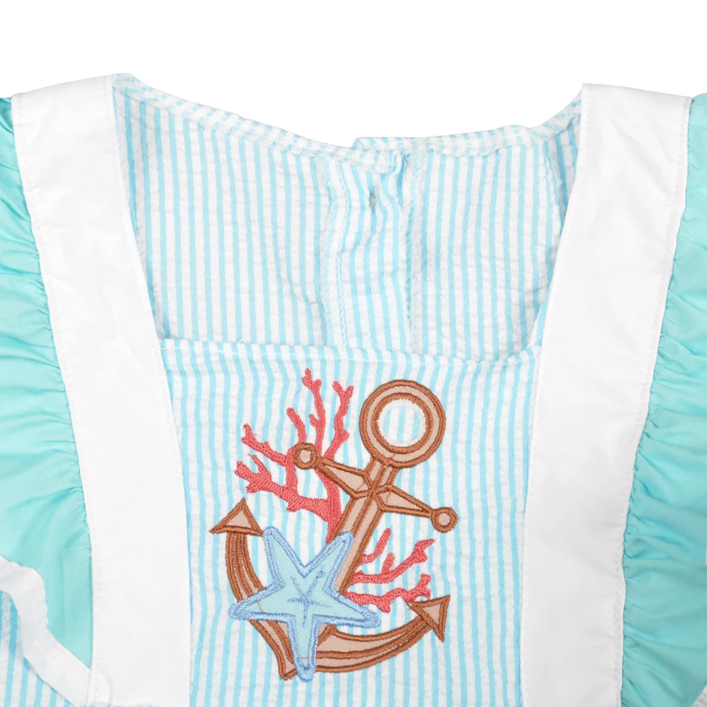 Summer Girl Outfits Baby Girl Clothes Boat Pattern Short with Plaid Pants Kids Boutique Outfits for Girls 2GK903-1110-HY