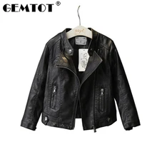 GEMTOT/Детская куртка, новинка года, весенне-осенняя кожаная детская верхняя одежда на молнии с v-образным вырезом для девочек, пальто