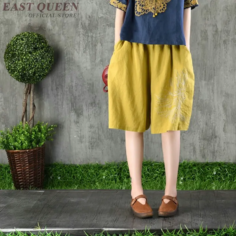 Pantacourt Ethnic Casual Pants Women Summer Online Chinese Store Embroidery Vintage Harajuku Baggy Breeches Trousers AA4040