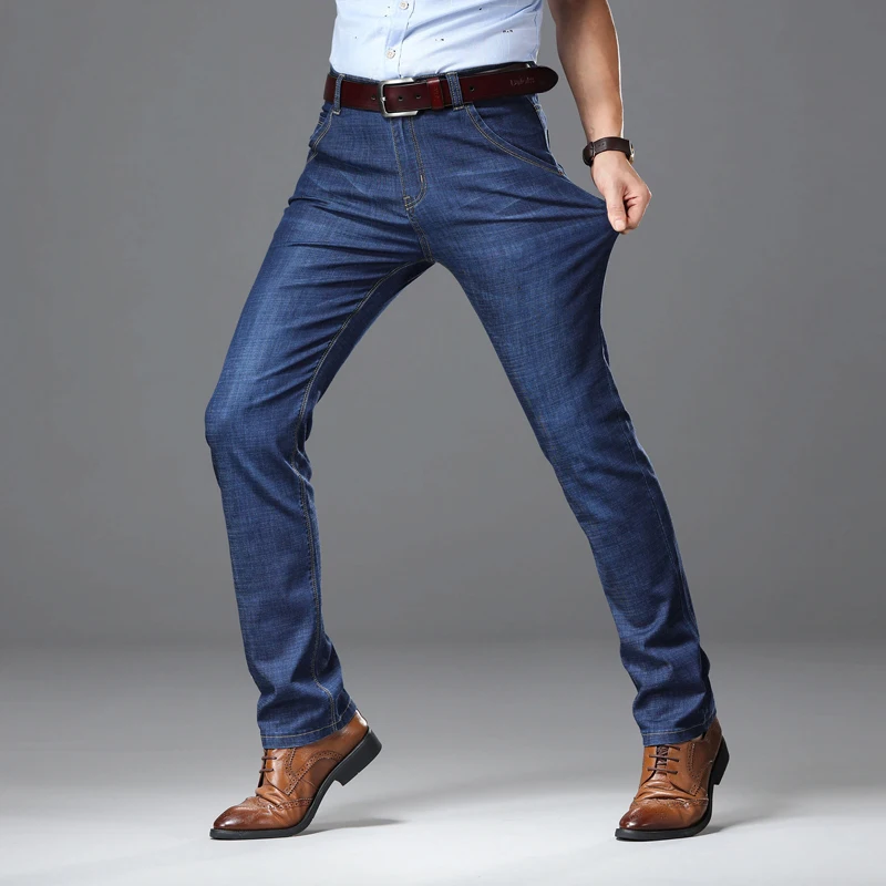 2019 New Summer Jeans Men's Light blue Business Casual Solid color Denim Shorts Slim Fit Straight Elastic Jeans Shorts