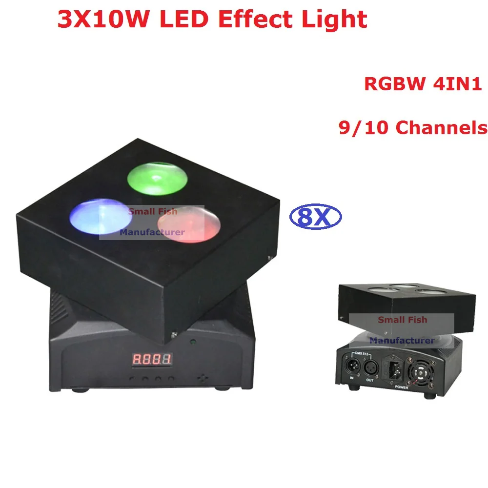 

8Pcs/Lot Discount Led Moving Head Lights 3X10W RGBW 4IN1 Mini LED Big Windmill Effect Lights 90-240V For Party Wedding Dj Lights