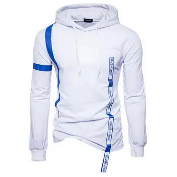 

Back Ribbon Pullover Hoodies Men Nice Hip Hop Off Shoulder Printed Sweatshirts Long Sleeve Swag Male Hoodies Black Red