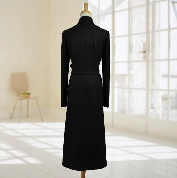 Новое модное Брендовое Женское зимнее длинное пальто с воротником-стойкой, тонкое шерстяное пальто, черная ветровка