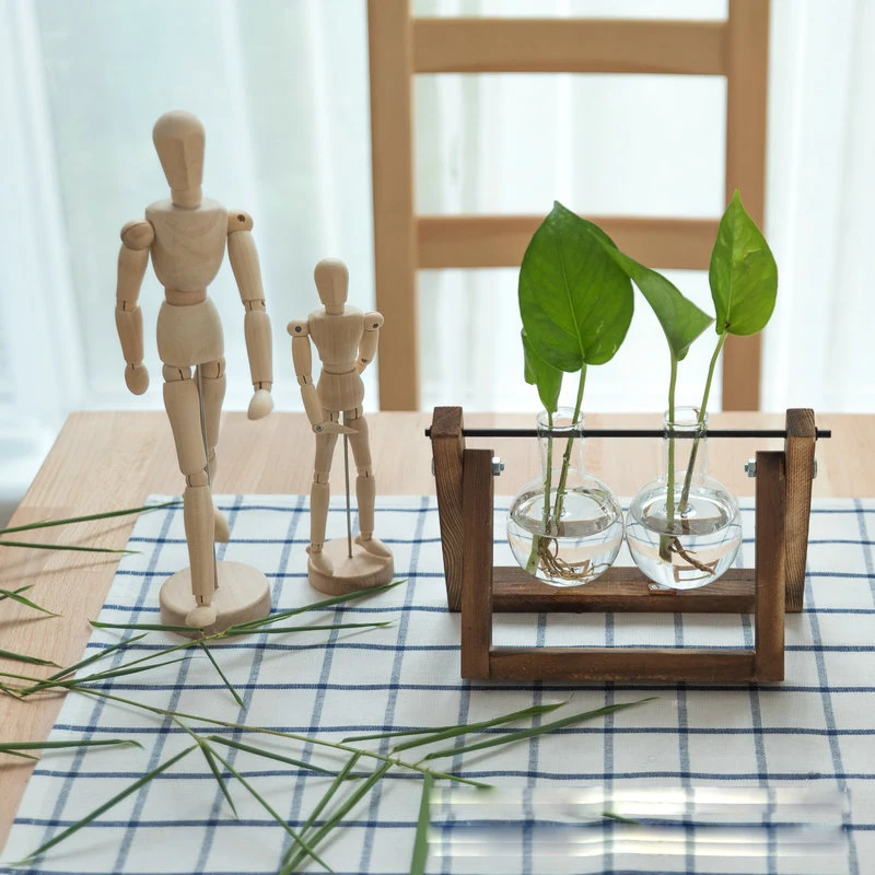 Glass and Wood Vase Hanging Flower Pots Planter Terrarium Table Desktop Hydroponics Plant Bonsai Pot Wooden Tray Dropshipping