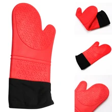 1 шт. силиконовая кухонная варежка термостойкого хлопковые плотные перчатки с удлиненными из плотной ткани с длинным рукавом усилительная строчка для гриля барбекю CA