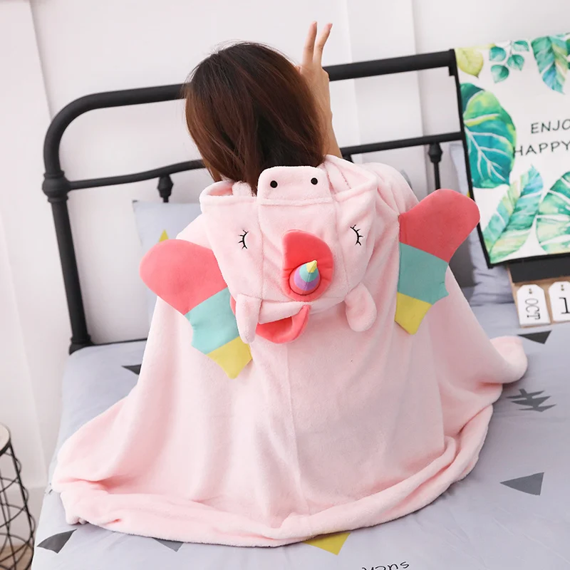 Милые розовые одеяло с единорогом Мягкие плюшевые игрушечные лошадки Kawaii животных кукла офис диван Спальный Одеяло Рождественский