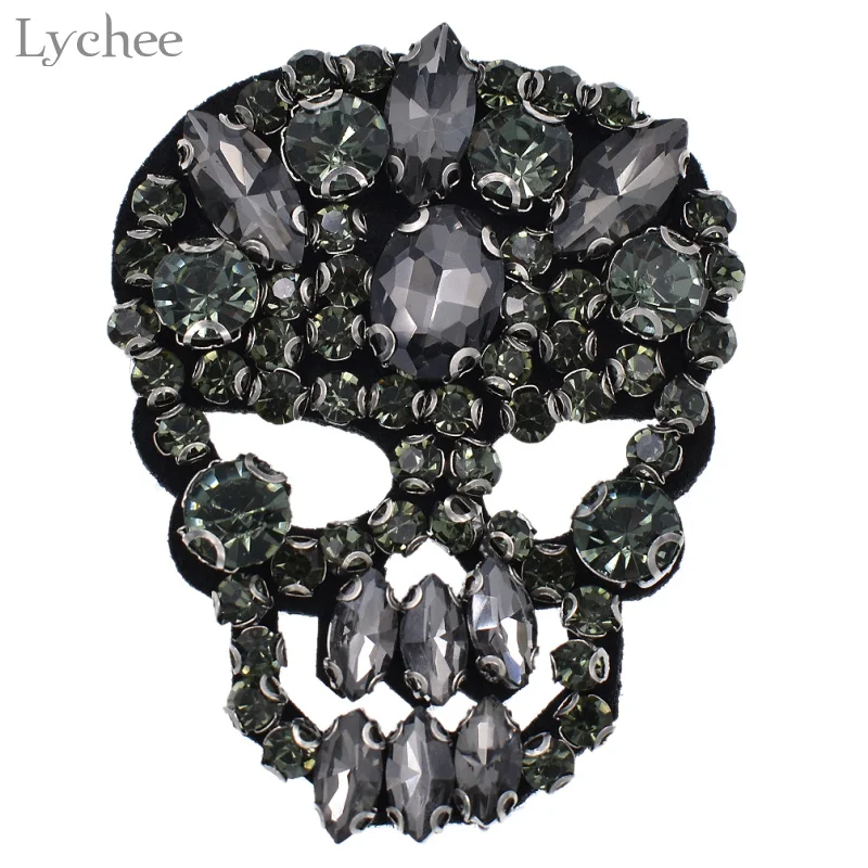 

Lychee Crystal Skull Sew On Patch Beaded Applique For Clothes Rhinestones Decorative Patch For Clothing Bags