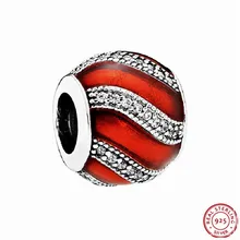 Красная эмаль и прозрачный CZ Праздничная лента украшение Шарм бусины для женщин Jewelry DIY Fit PANDORA талисманы Серебро 925 FL475