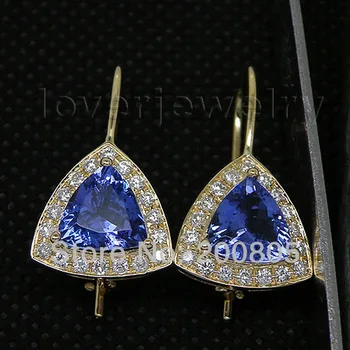 

Vintage Trillion 8mm 14kt Yellow Gold Diamond Blue Tanzanite Earrings WE007B