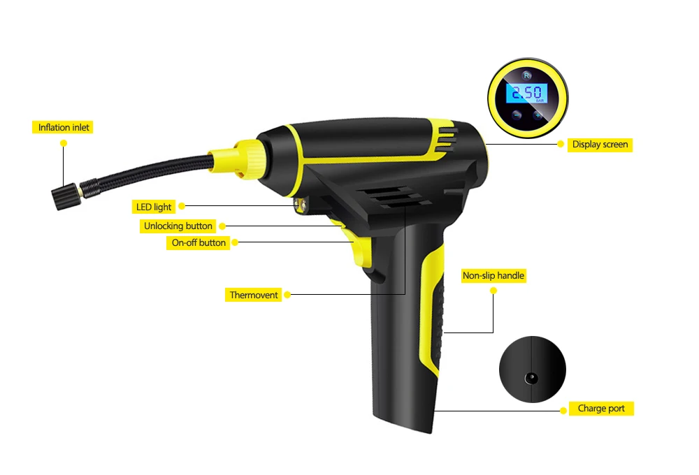 Цифровой usb зарядка беспроводной автомобильный надувной насос ручной мини электрический воздушный компрессор насос шин насос 150 фунтов/кв. дюйм инструмент для ремонта
