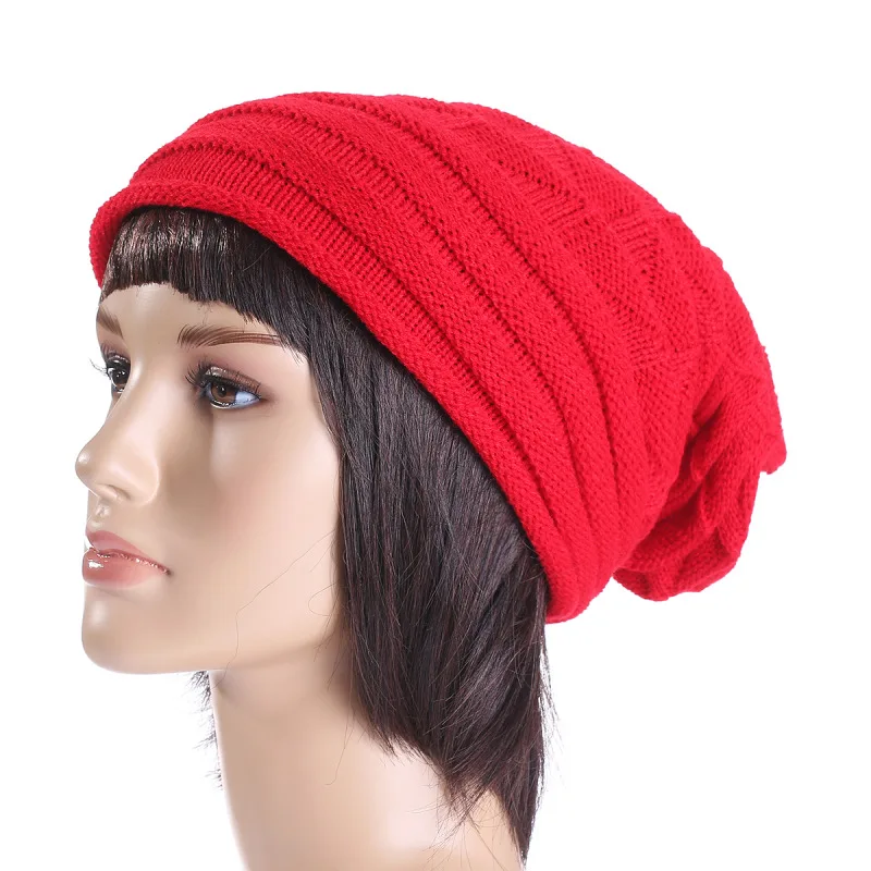 Европейский стиль, элегантная женская шапка, зима-осень, шапки, вязаные крючком шапки для женщин, Дамская Женская мода, негабаритная сутулящаяся шапка - Цвет: Красный