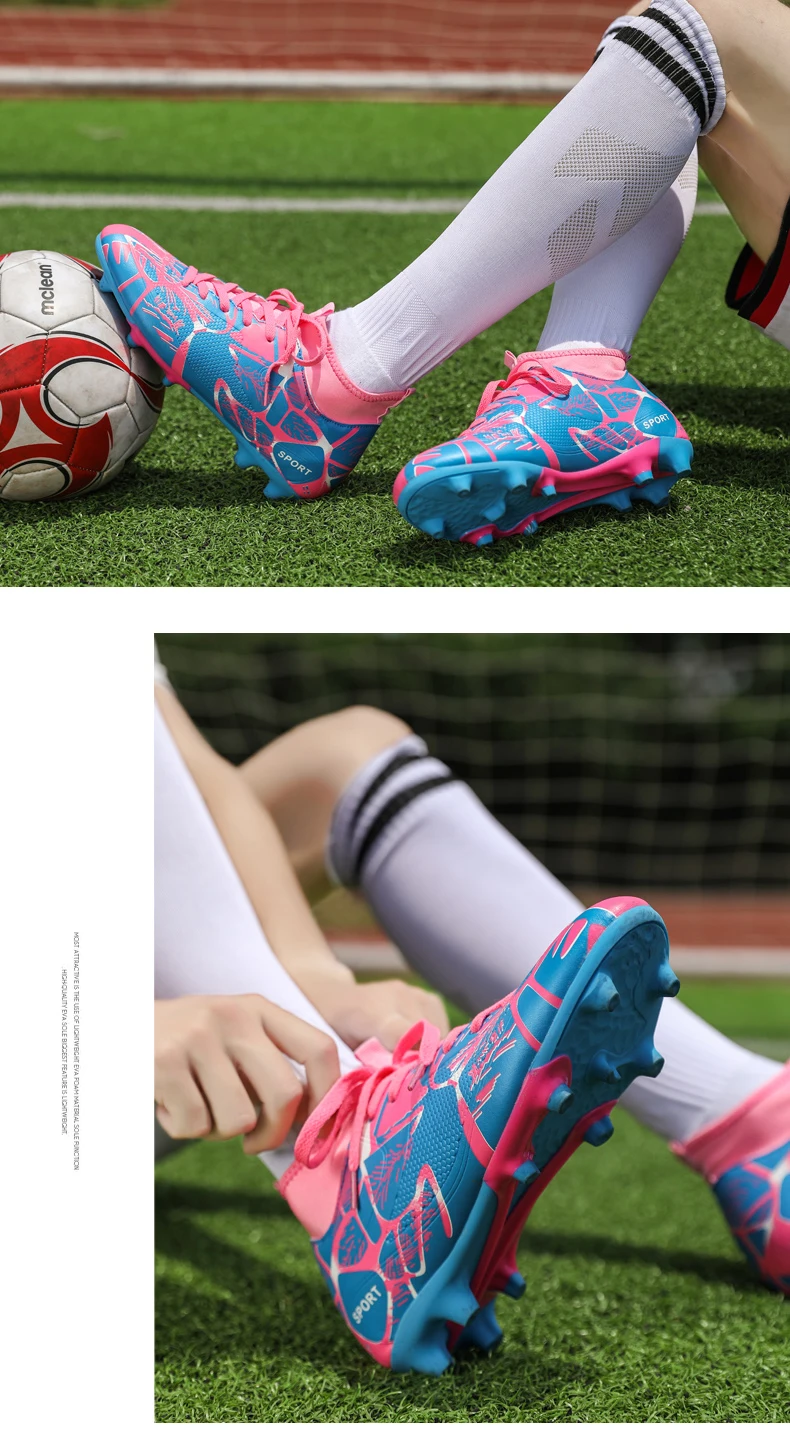 Мужские футбольные бутсы длинные шипы кроссовки Мягкий Крытый газон Futsal детский футбольный обувь Прямая поставка детская обувь дешево