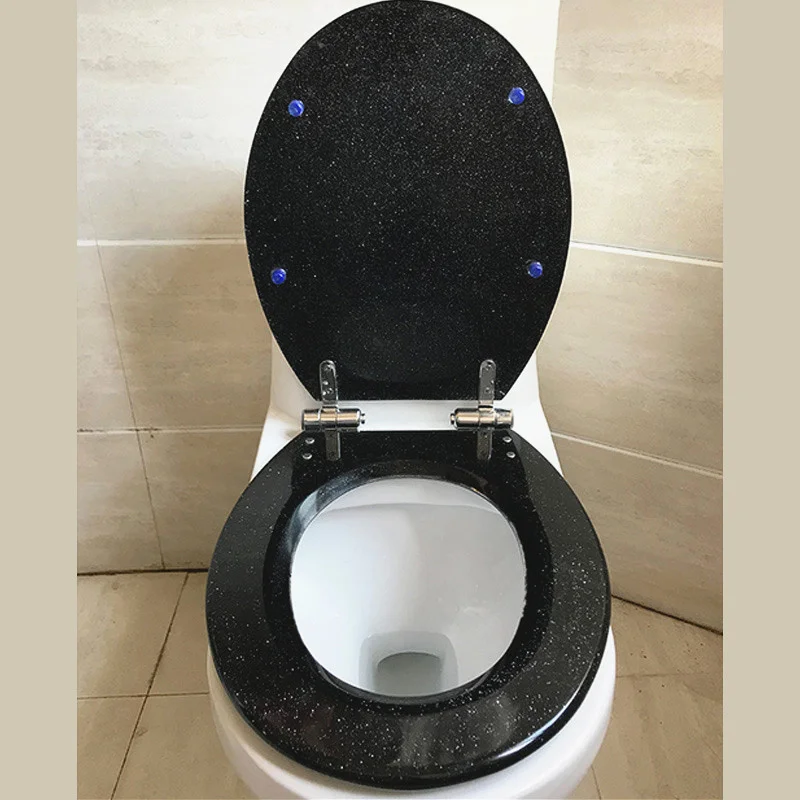 European style resin toilet seats lid,black Universal buffer resin toilet seat,Thicken Stylish Slow-Close toilet seat cover