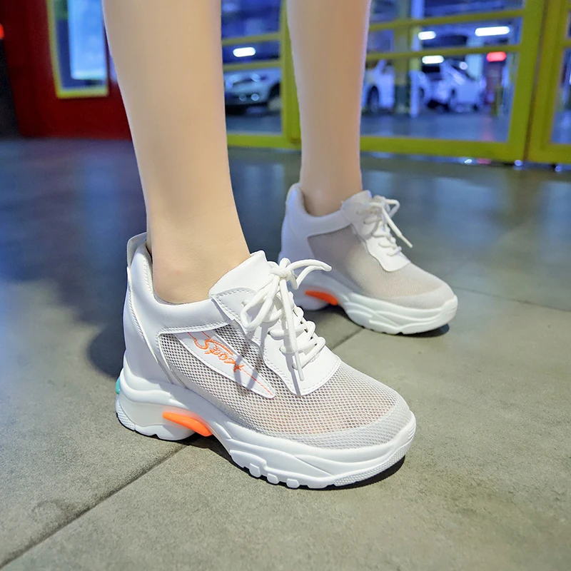 

Rimocy women summer breathable platform sneakers fashion lace up height increasing Vulcanize Shoes woman casual flat with shoes