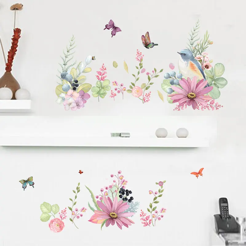 

flowers background wall stickers Removable Creative Self-adhesive Watercolor painting Bedroom living room decoration Stickers